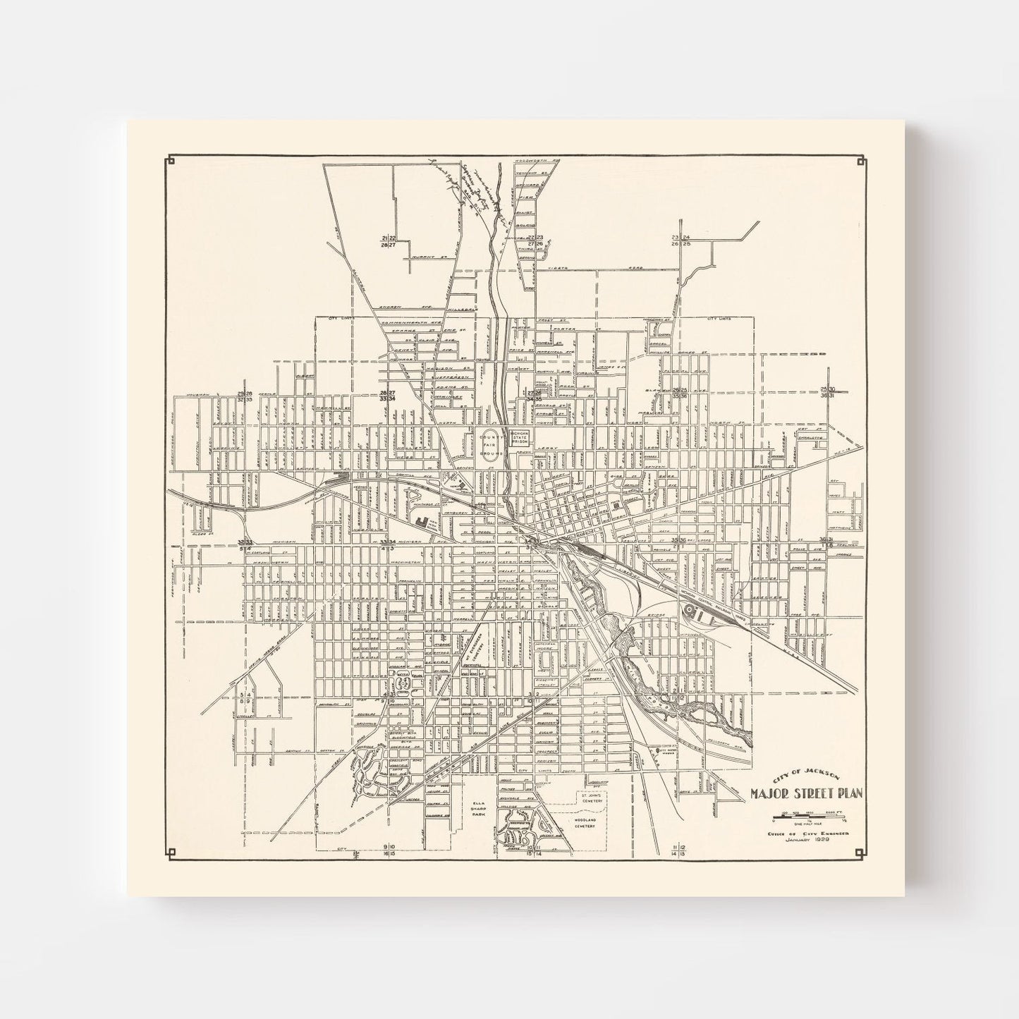 Vintage Map of Jackson County, Michigan, 1929