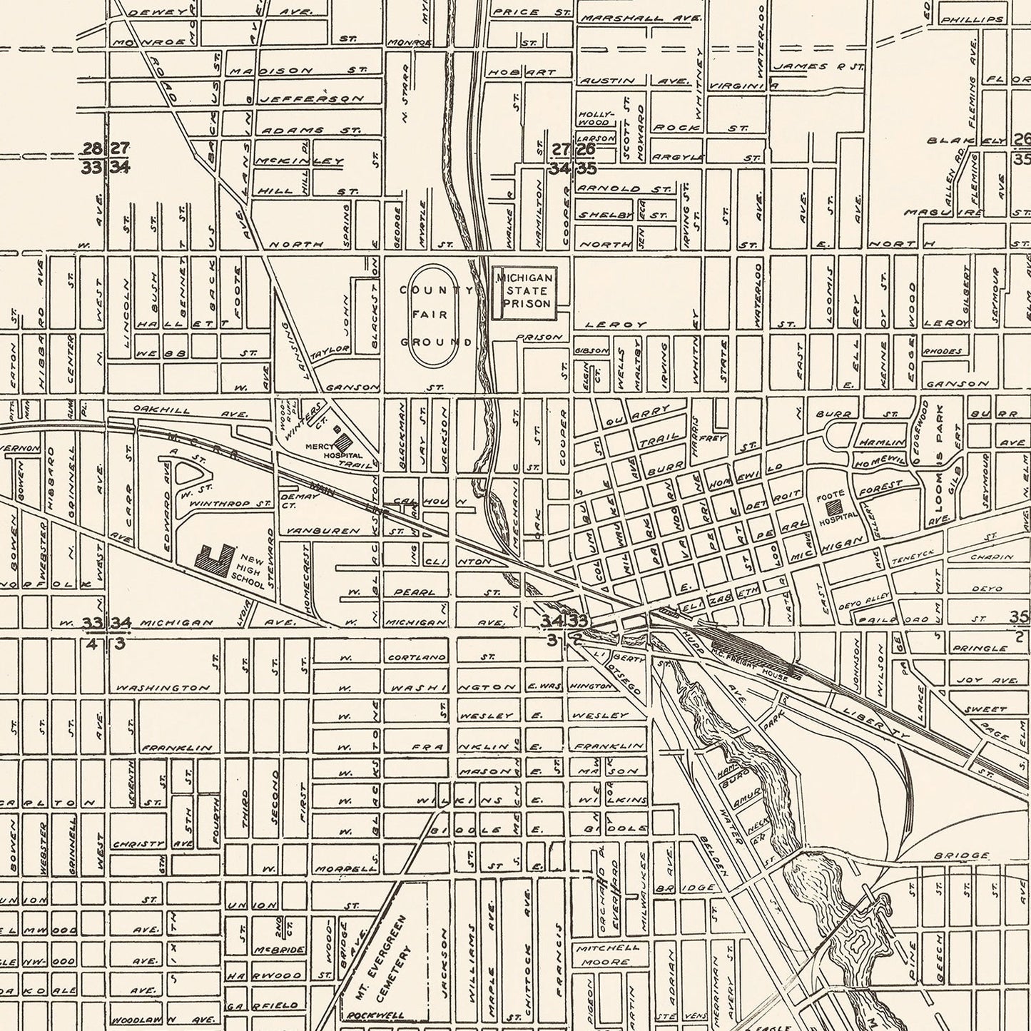 Vintage Map of Jackson County, Michigan, 1929