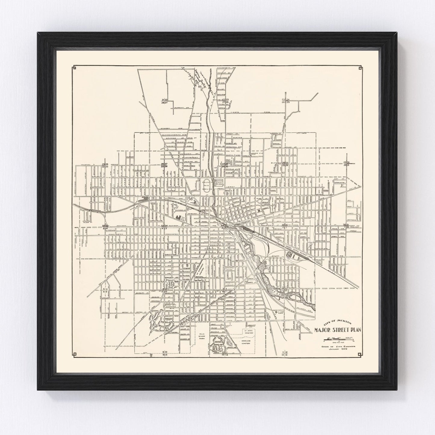 Vintage map of Jackson, Jackson County, Michigan, 1929