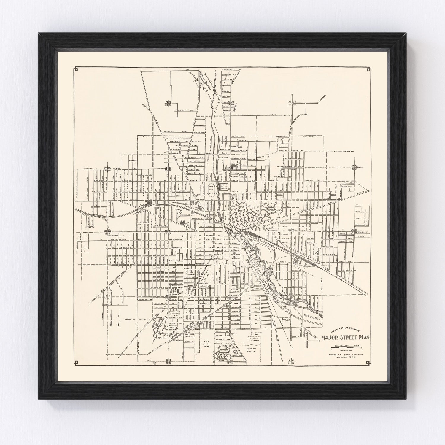 Vintage map of Jackson, Jackson County, Michigan, 1929