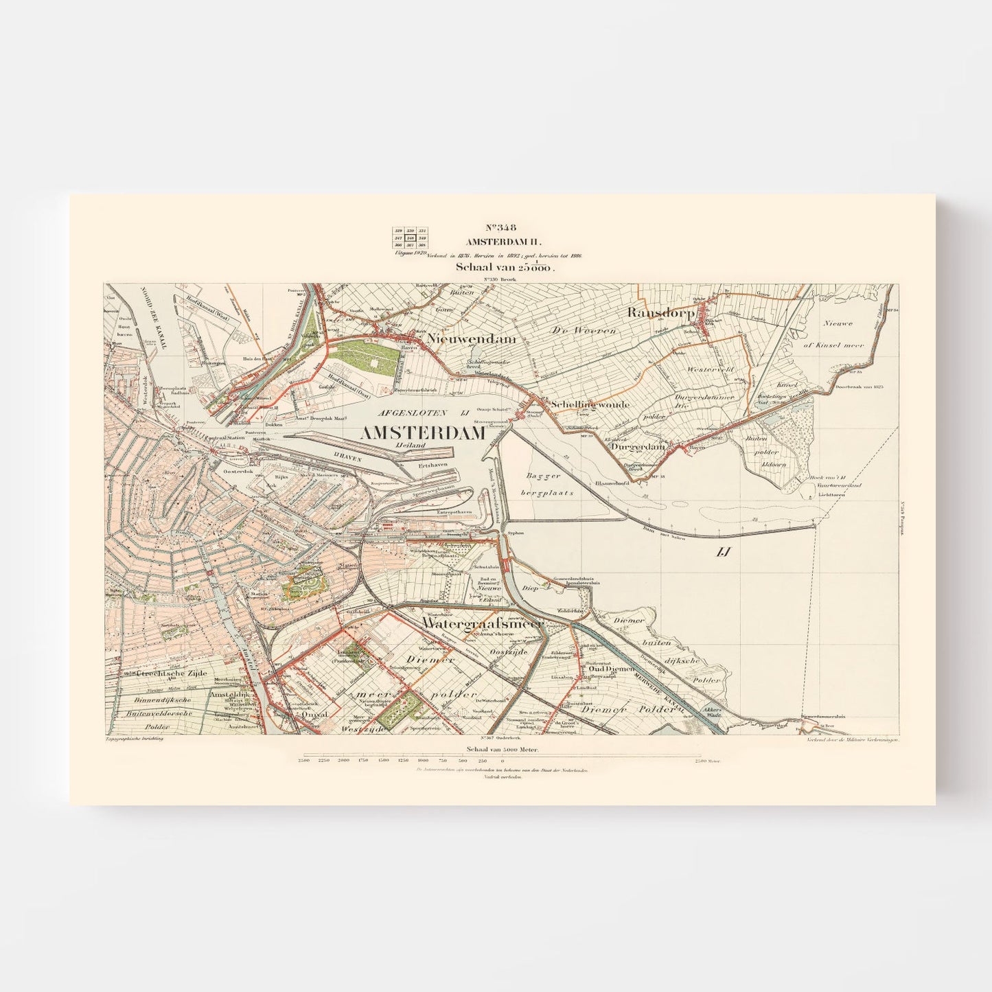 Vintage Map of Amsterdam, Netherlands, 1929