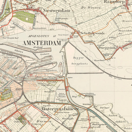 Vintage Map of Amsterdam, Netherlands, 1929