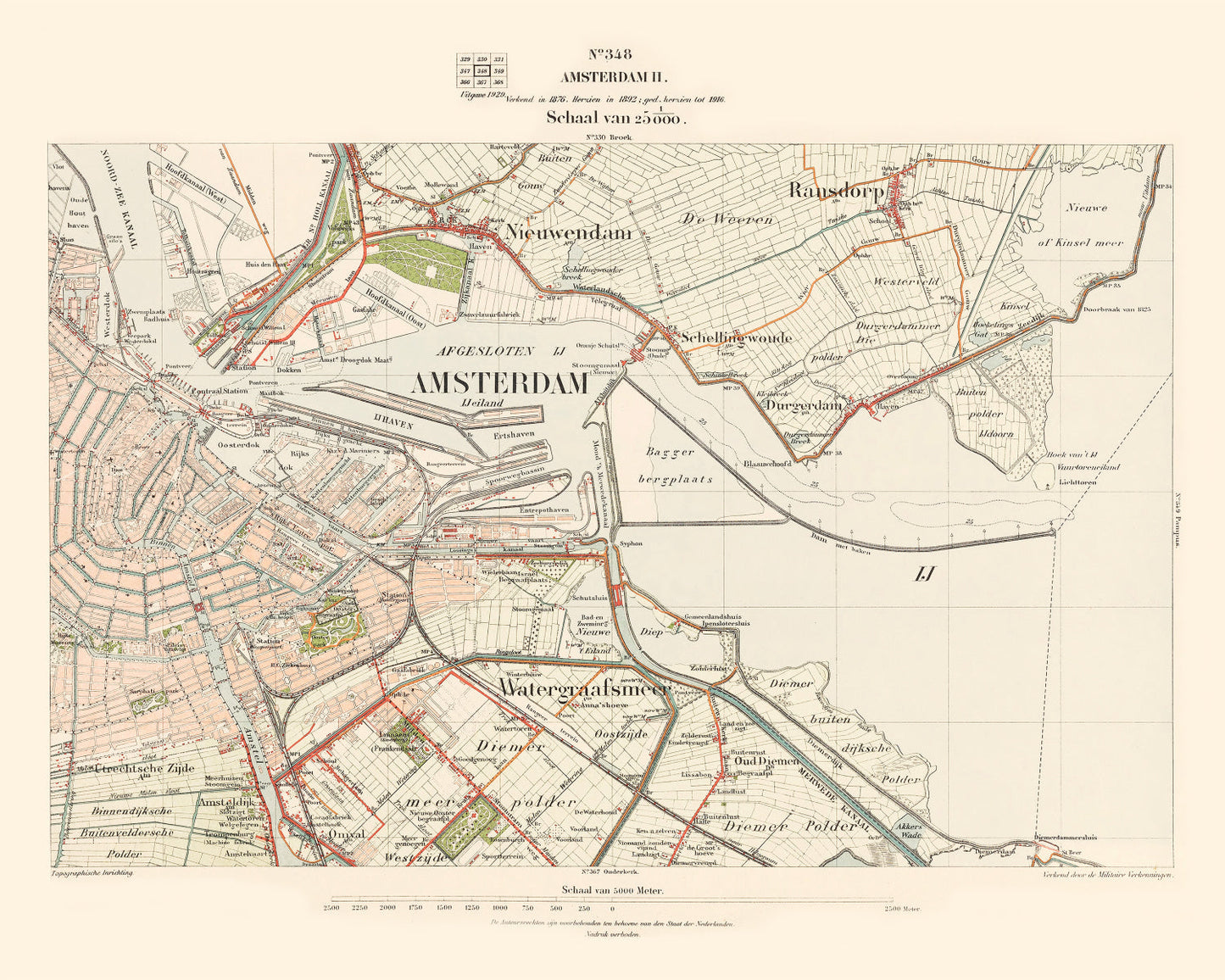 Vintage Map of Amsterdam, Netherlands, 1929