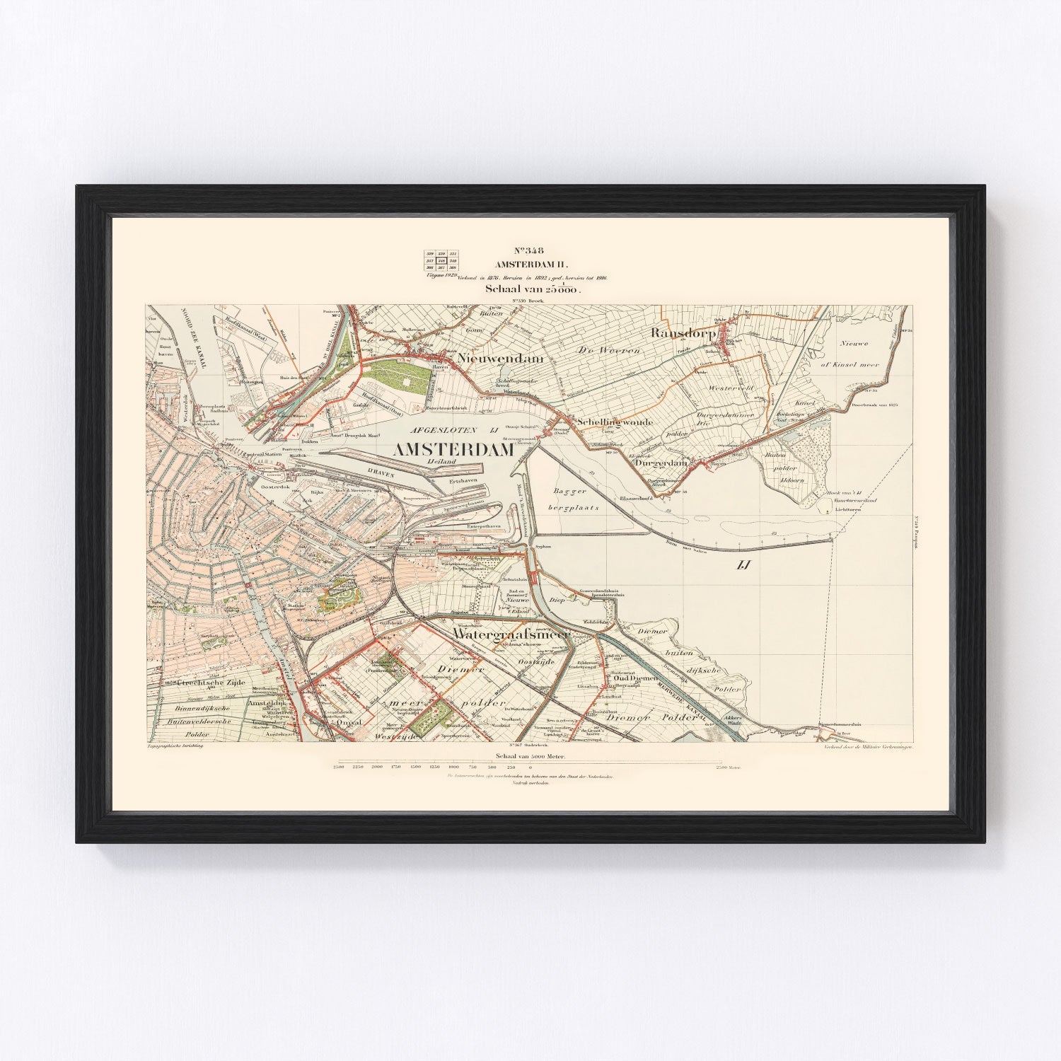 Restored vintage map of Amsterdam, Netherlands, 1929
