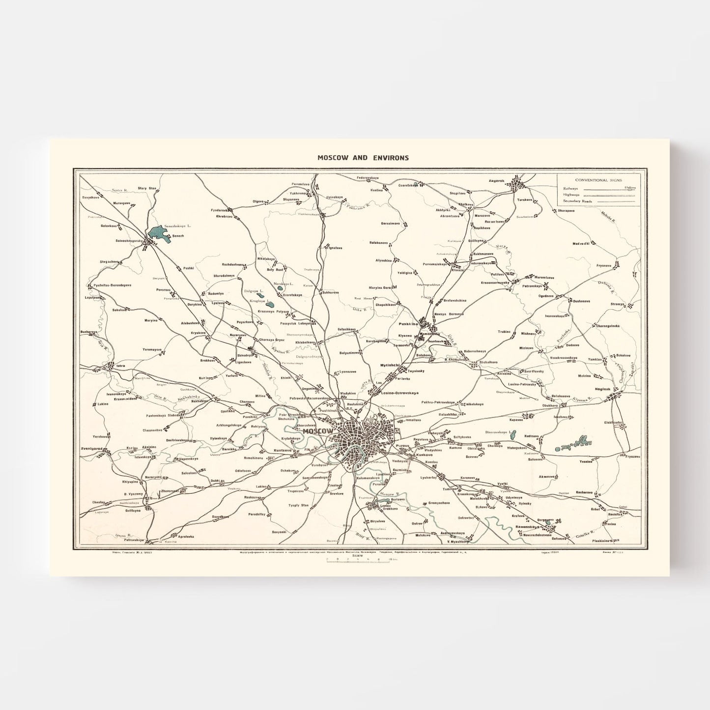 Vintage Map of Moscow, Russia, 1928