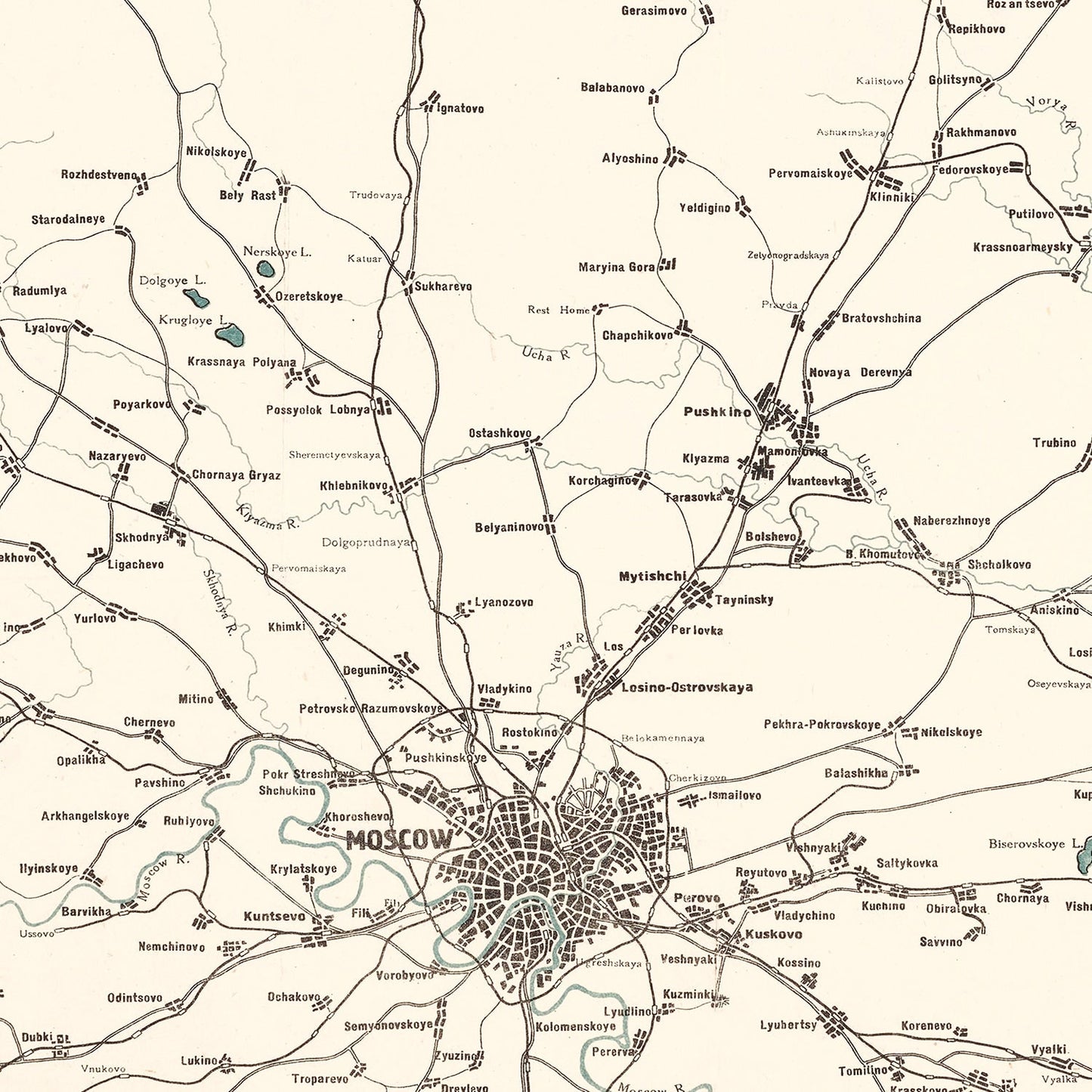 Vintage Map of Moscow, Russia, 1928
