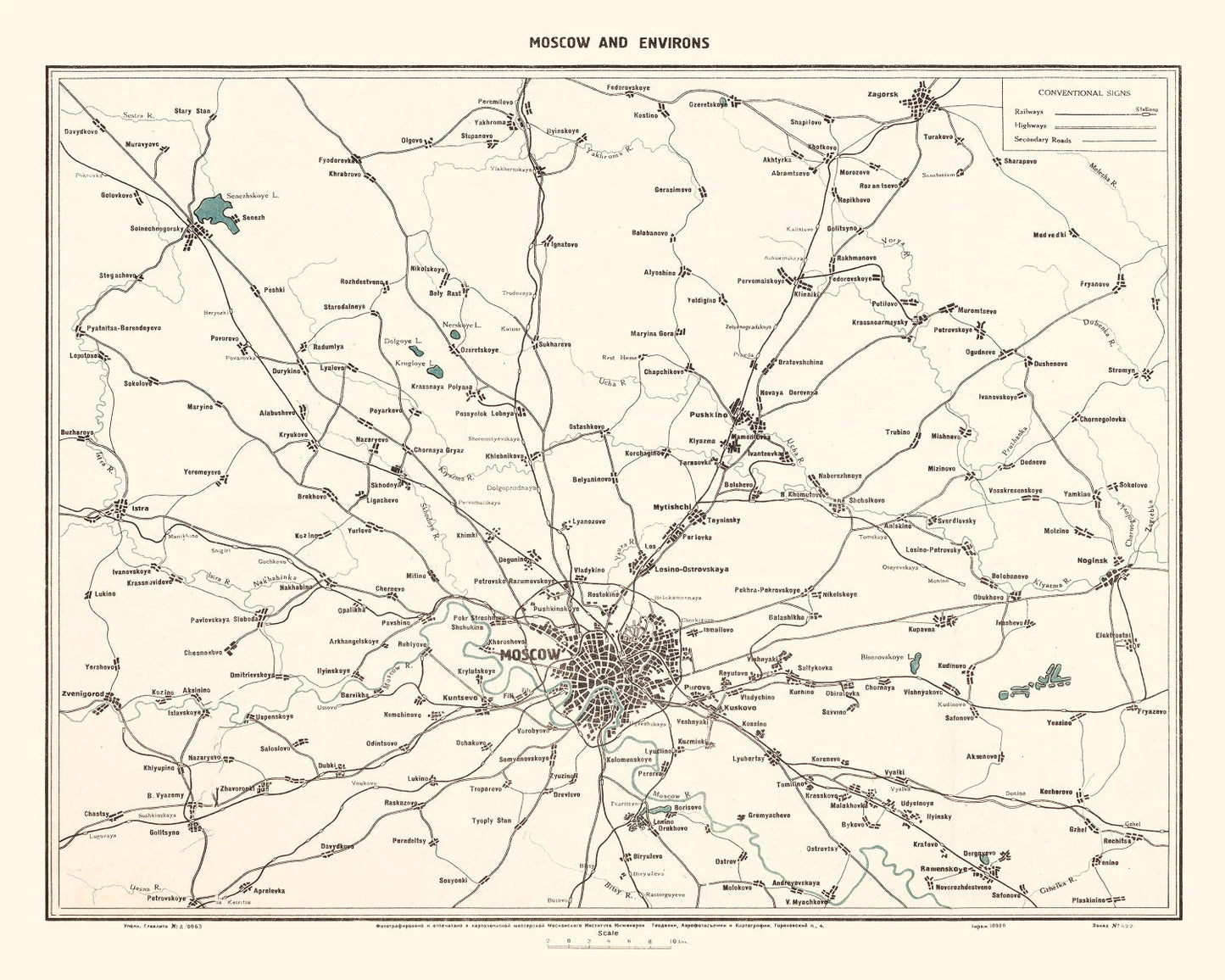 Vintage Map of Moscow, Russia, 1928