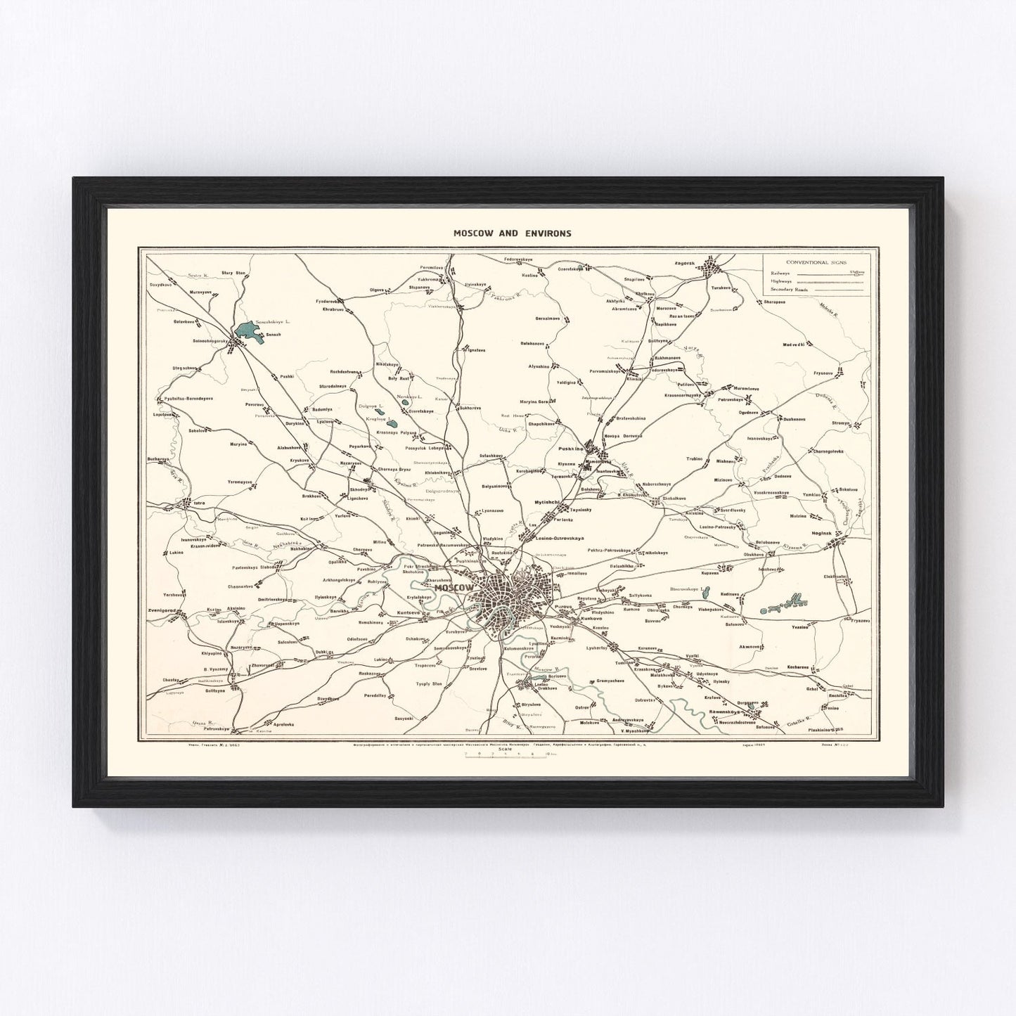 Vintage map of Moscow, Russia, 1928