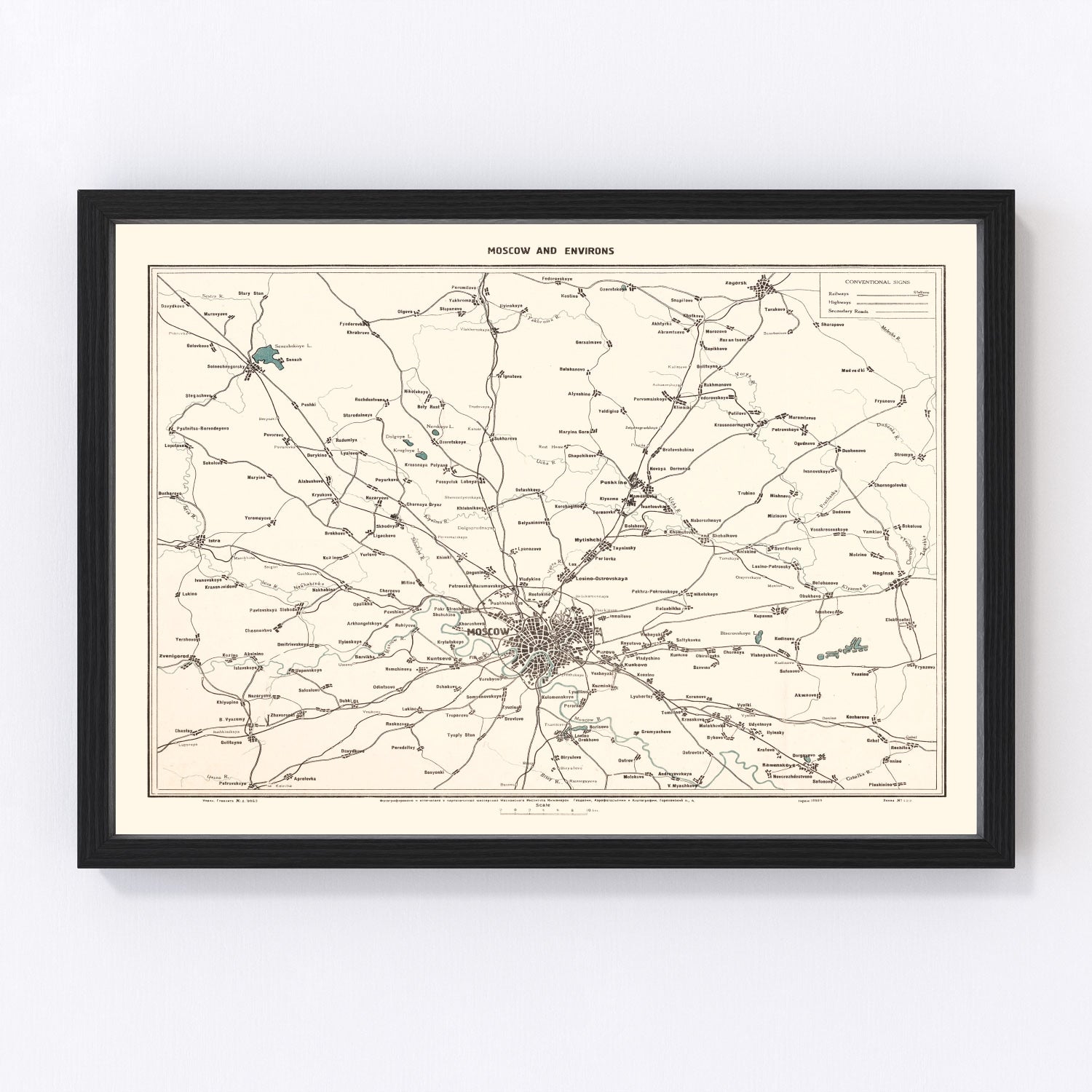 Vintage map of Moscow, Russia, 1928