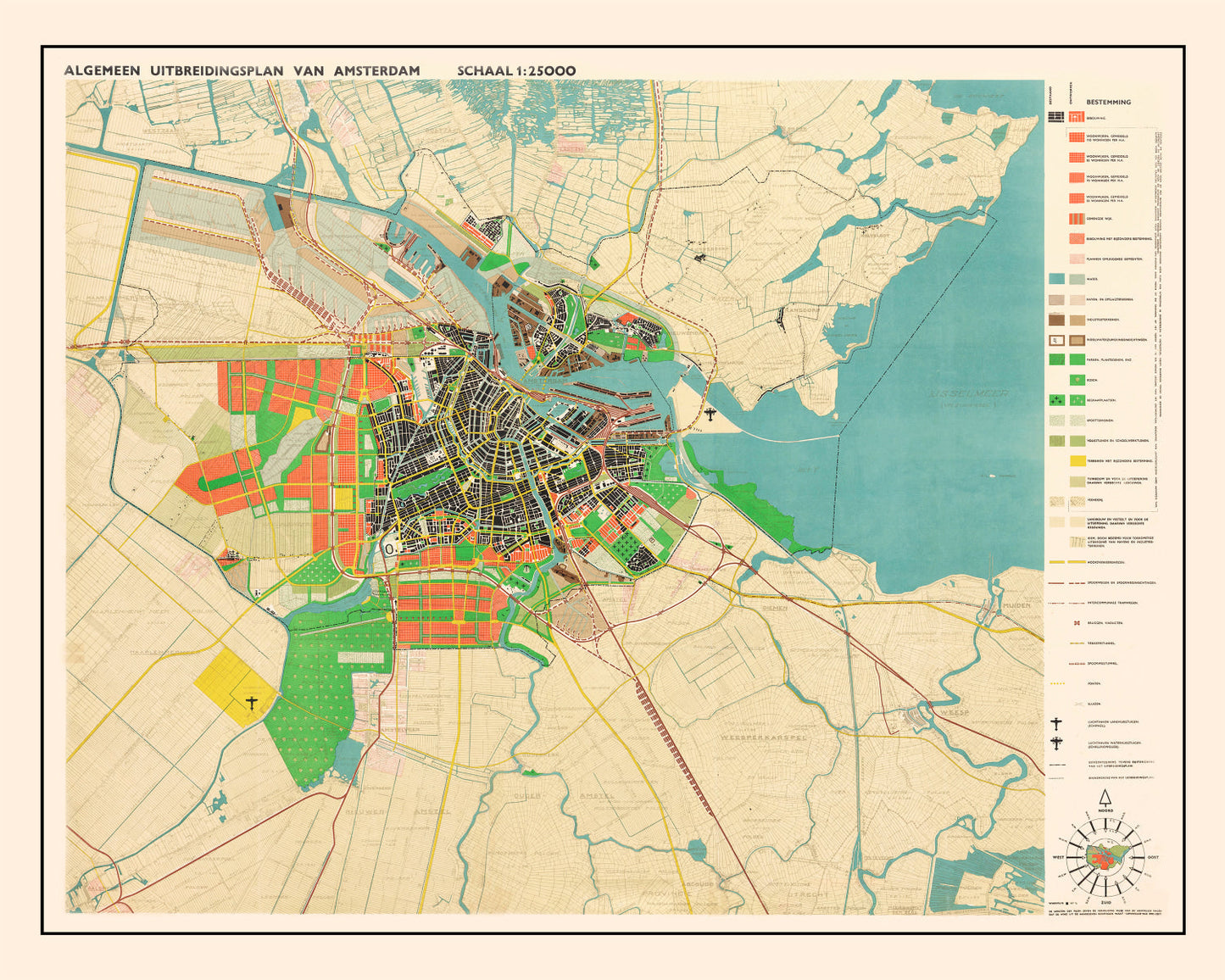 Vintage Map of Amsterdam, Netherlands, 1927
