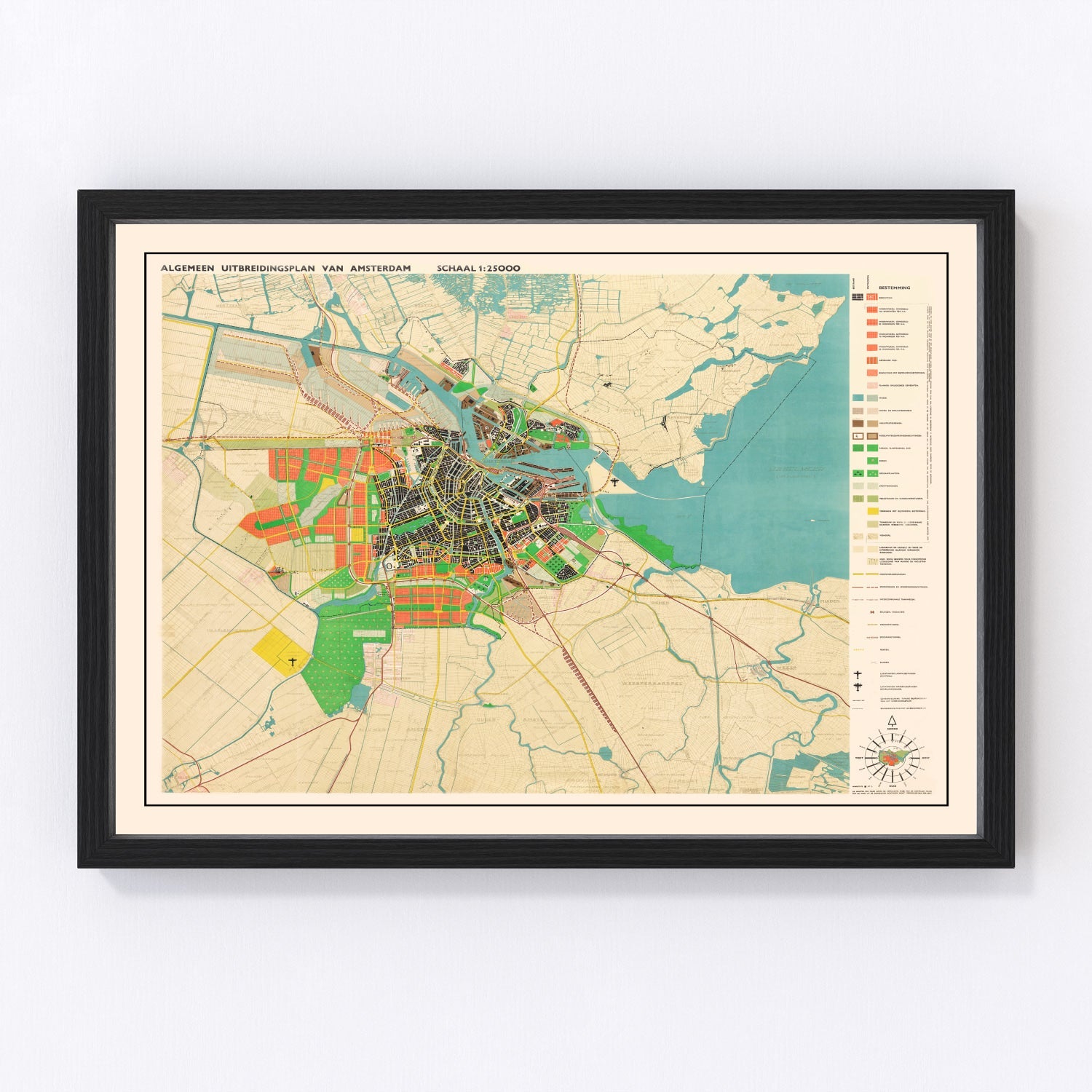Restored vintage map of Amsterdam, Netherlands, 1927