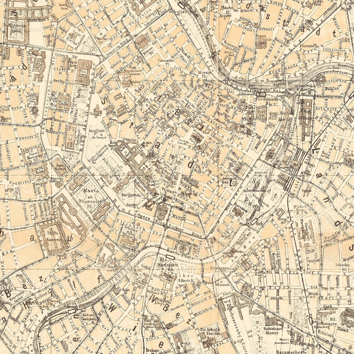 Vintage Map of Vienna, Austria, 1923