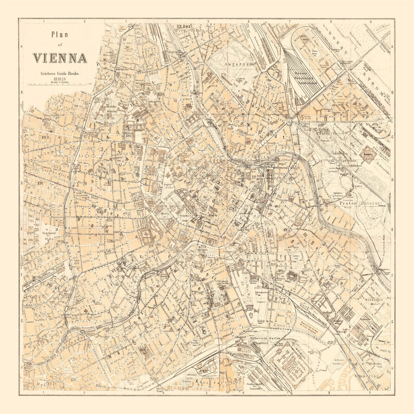Vintage Map of Vienna, Austria, 1923