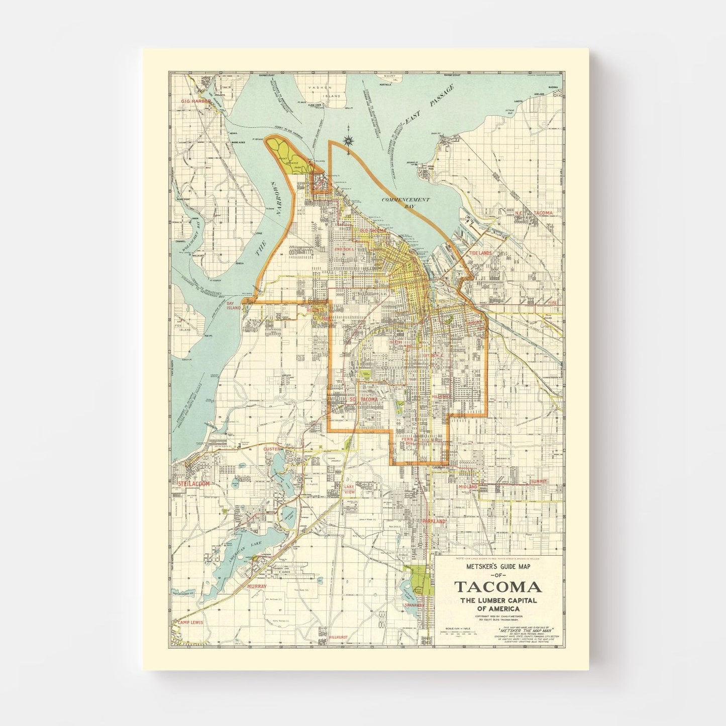 Vintage Map of Tacoma, Washington, 1923