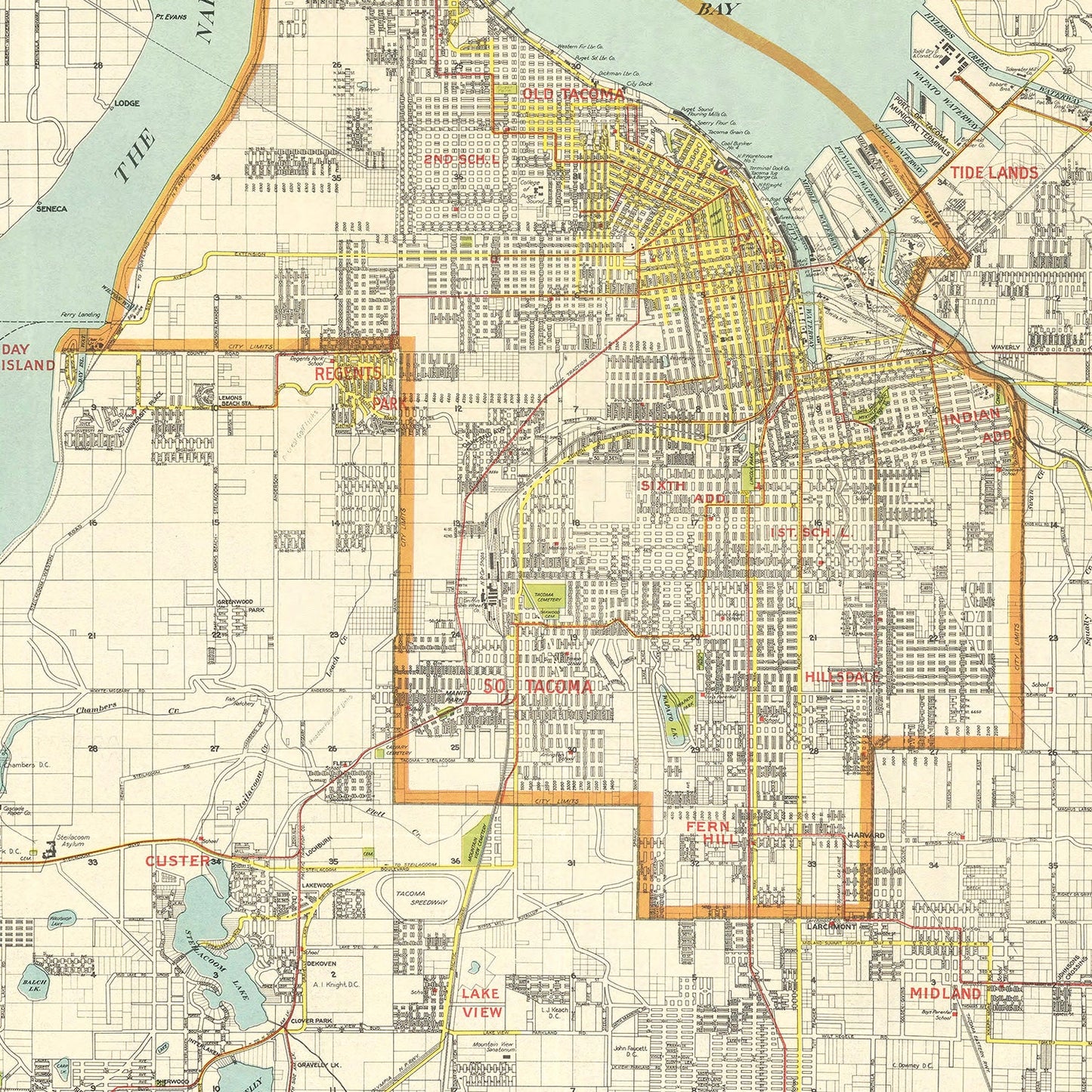 Vintage Map of Tacoma, Washington, 1923