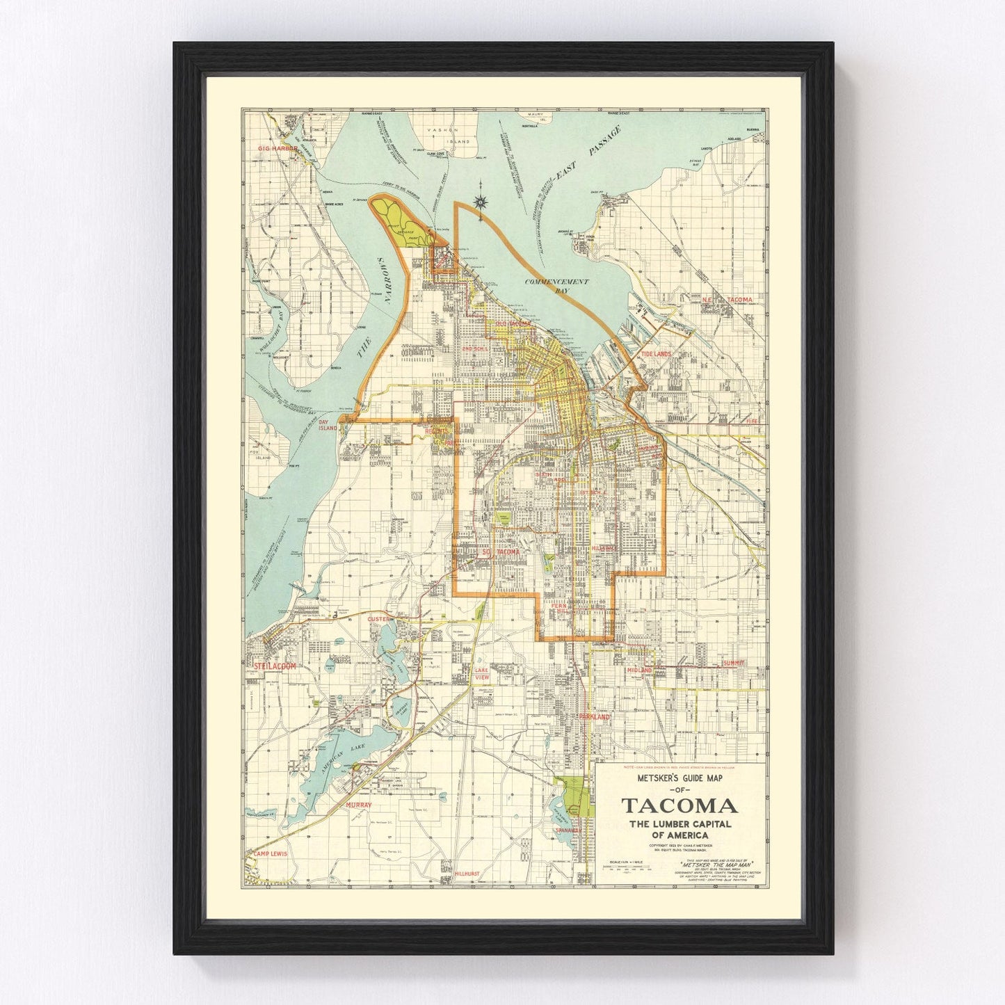 Vintage map of Tacoma, Washington, 1923