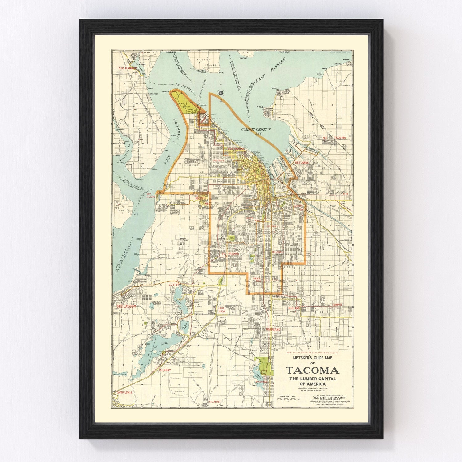 Vintage map of Tacoma, Washington, 1923