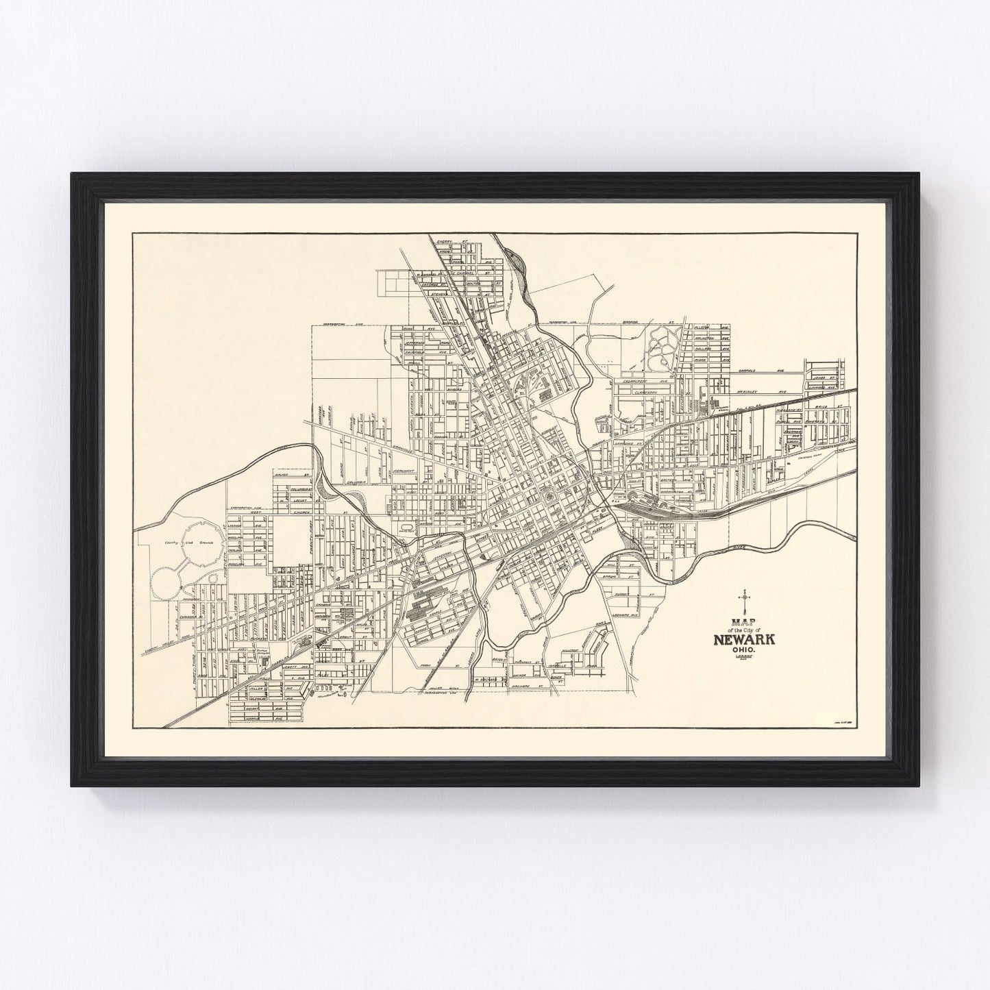 Vintage map of Newark, Licking County, Ohio, 1921