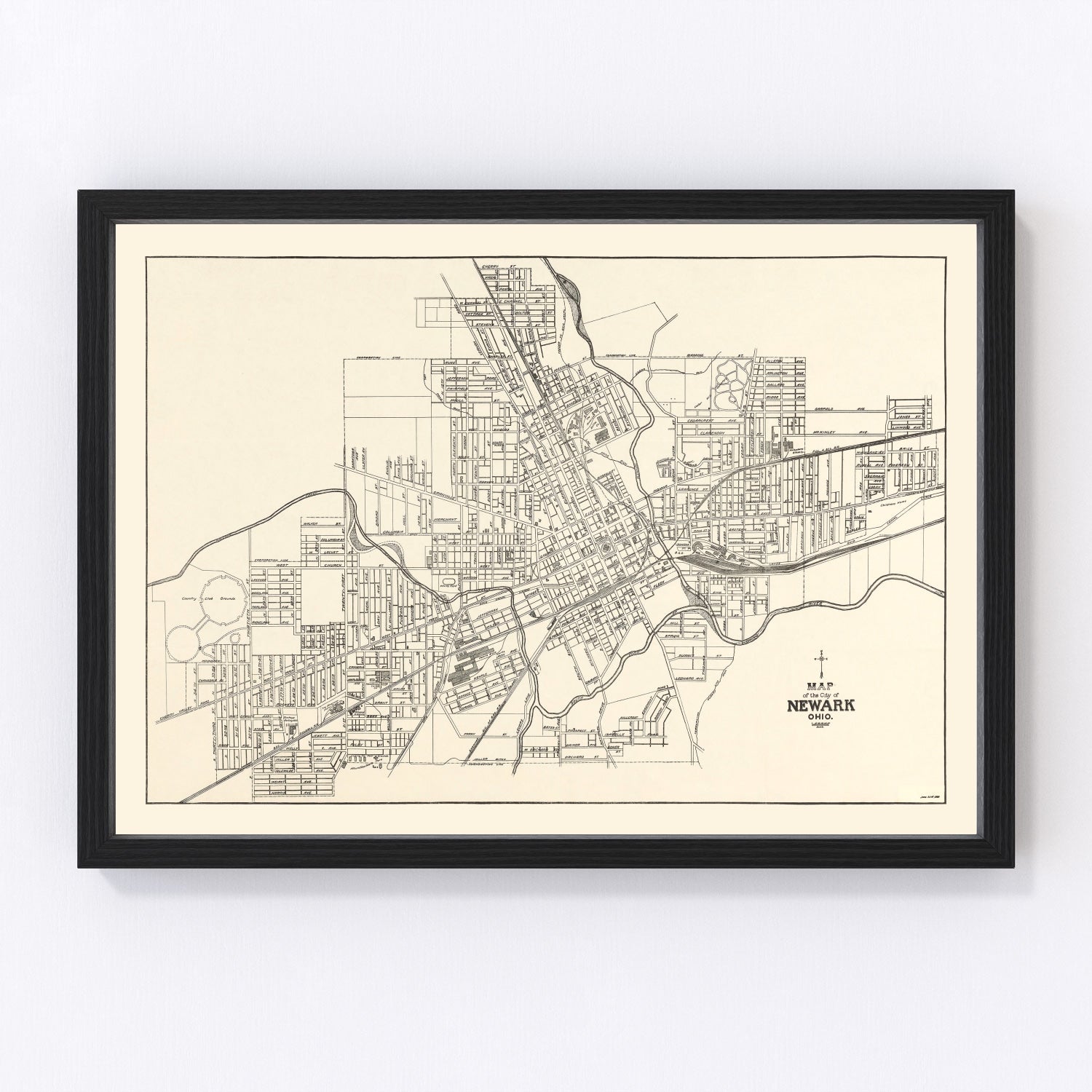 Vintage map of Newark, Licking County, Ohio, 1921