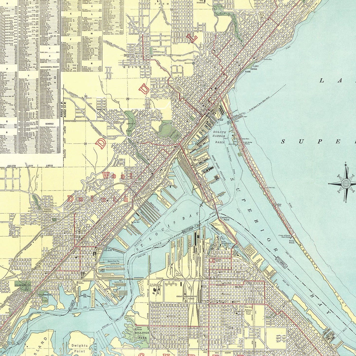 Vintage Map of Duluth, Minnesota, 1921