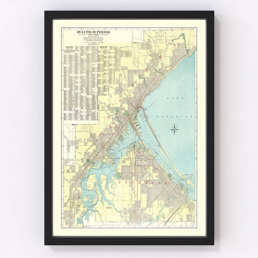 Vintage map of Duluth, Minnesota, 1921