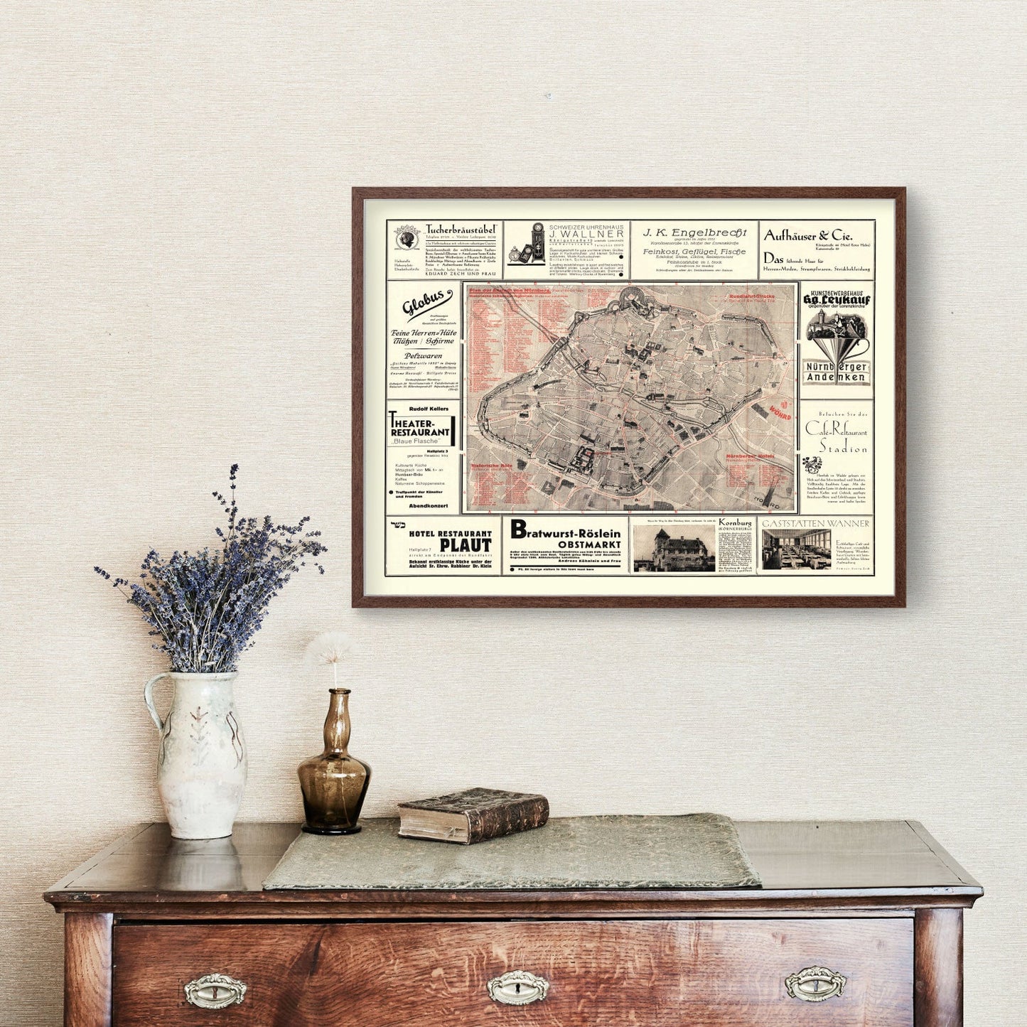Vintage Map of Nurnberg, Germany, 1920