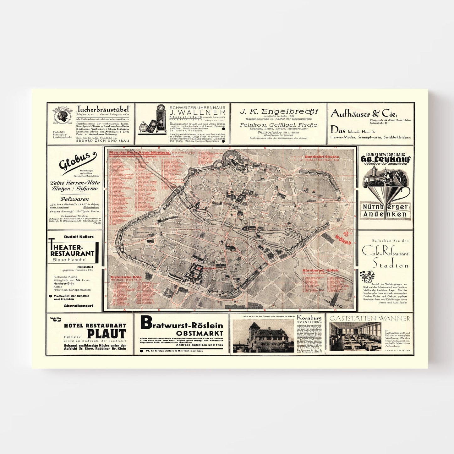 Vintage Map of Nurnberg, Germany, 1920