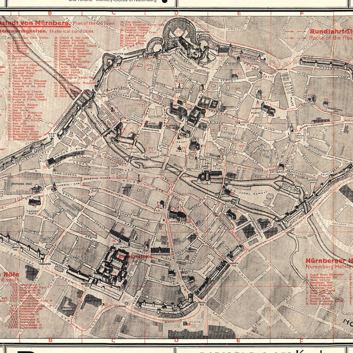 Vintage Map of Nurnberg, Germany, 1920