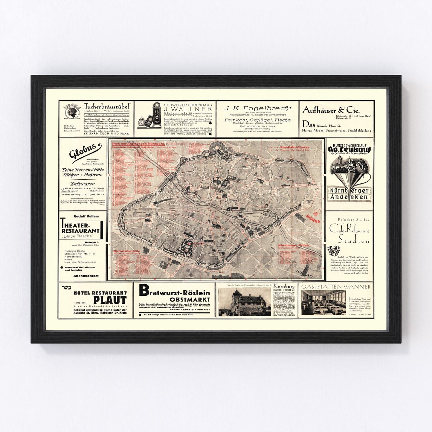 vintage map of Nurnberg, Germany, 1920