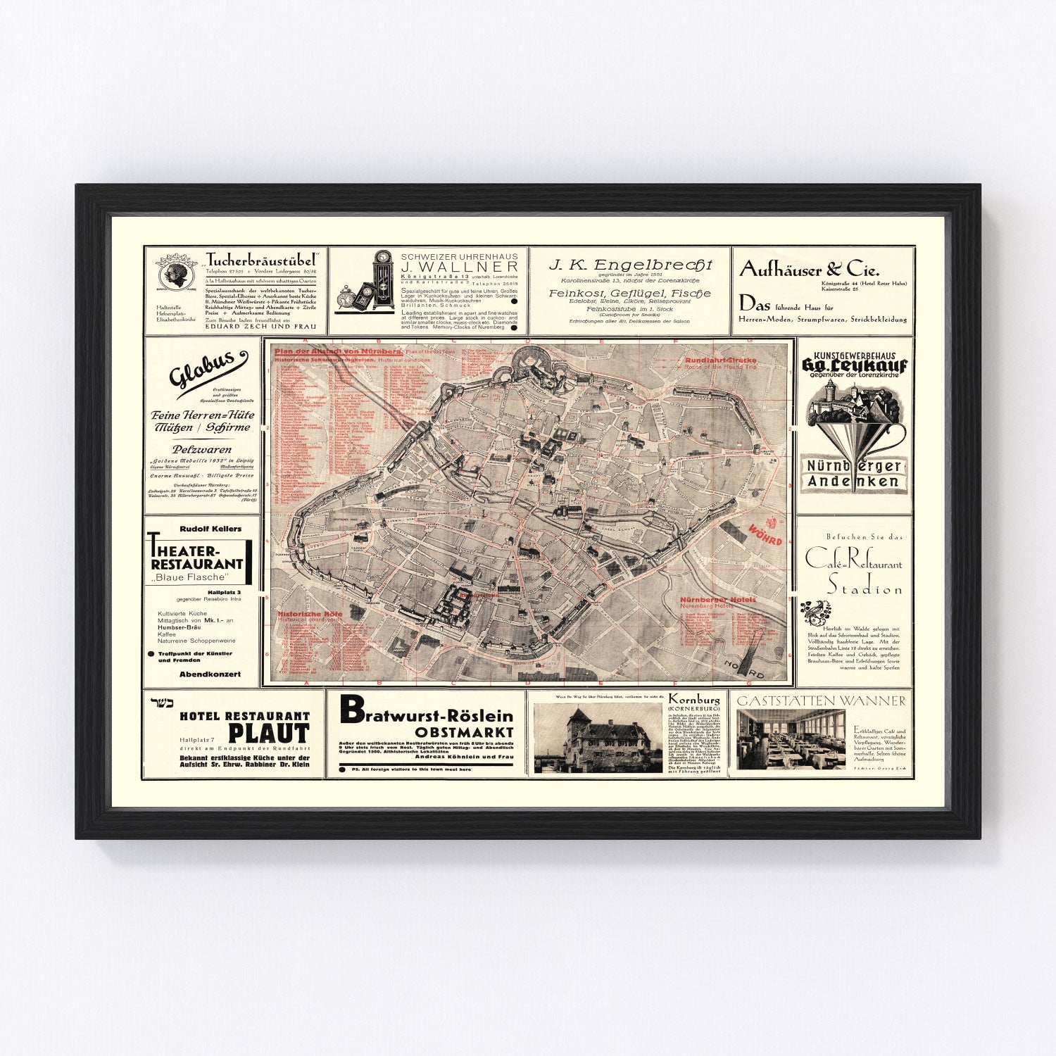 vintage map of Nurnberg, Germany, 1920