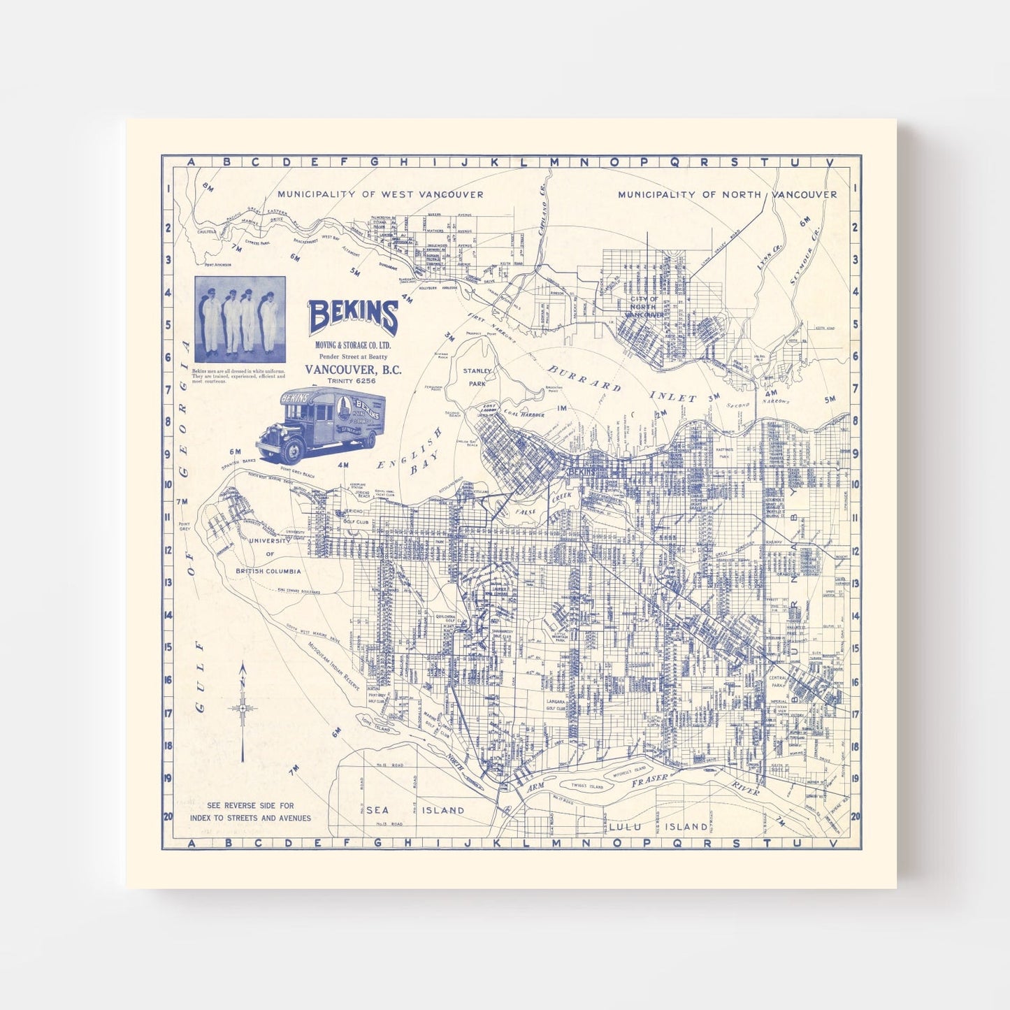 Vintage Map of Vancouver, Canada, 1920
