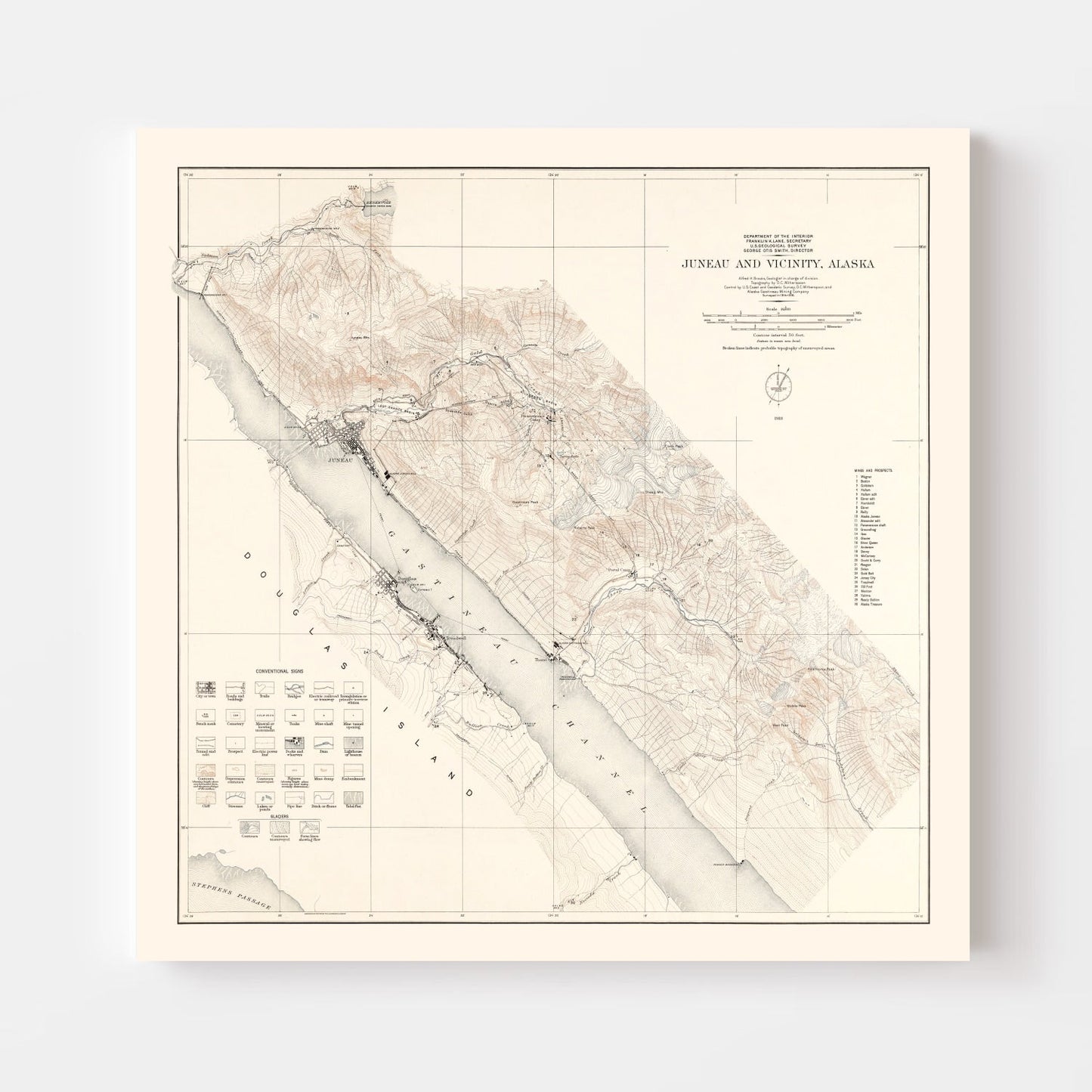 Vintage Map of Juneau, Alaska, 1918