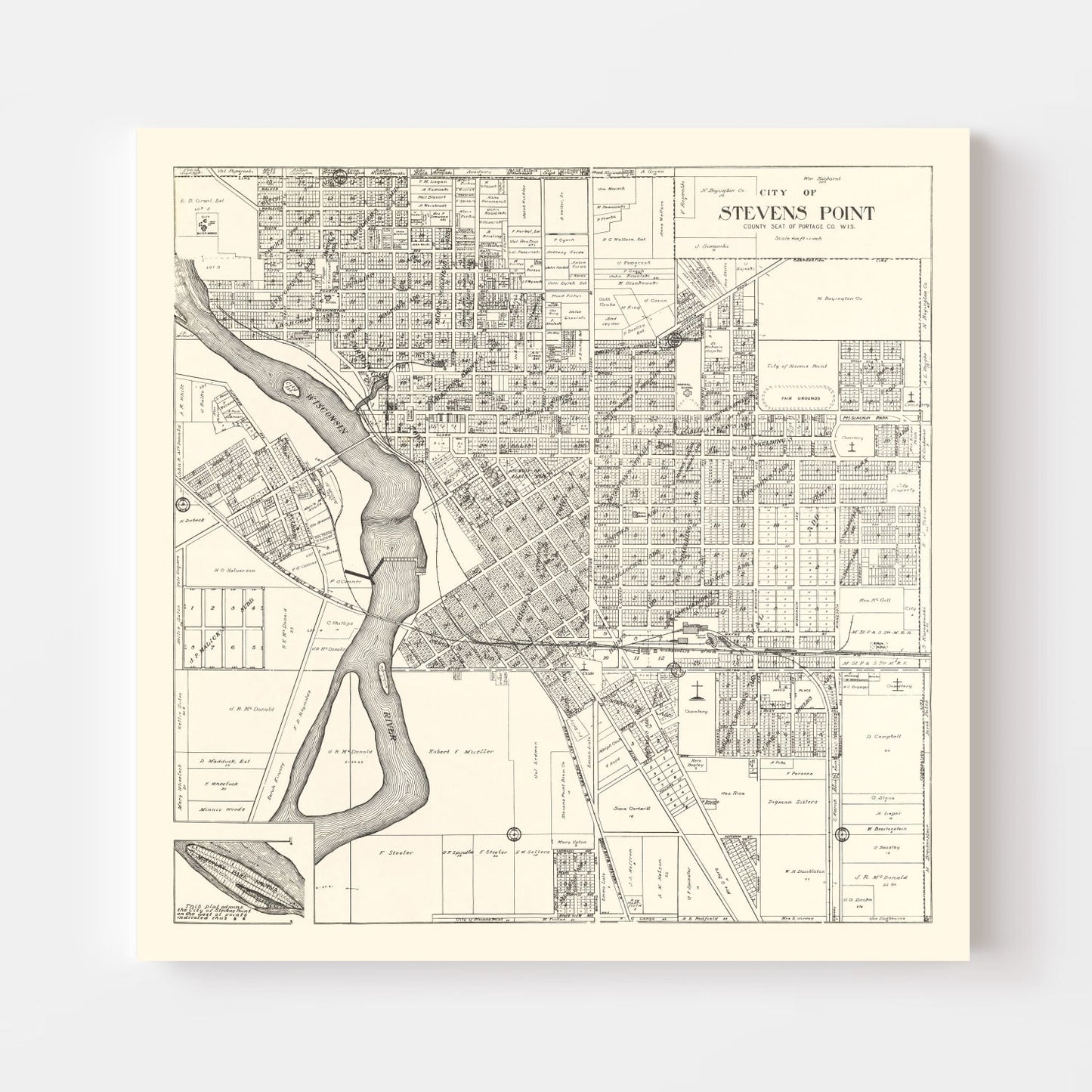 Vintage Map of Stevens Point, Wisconsin, 1919