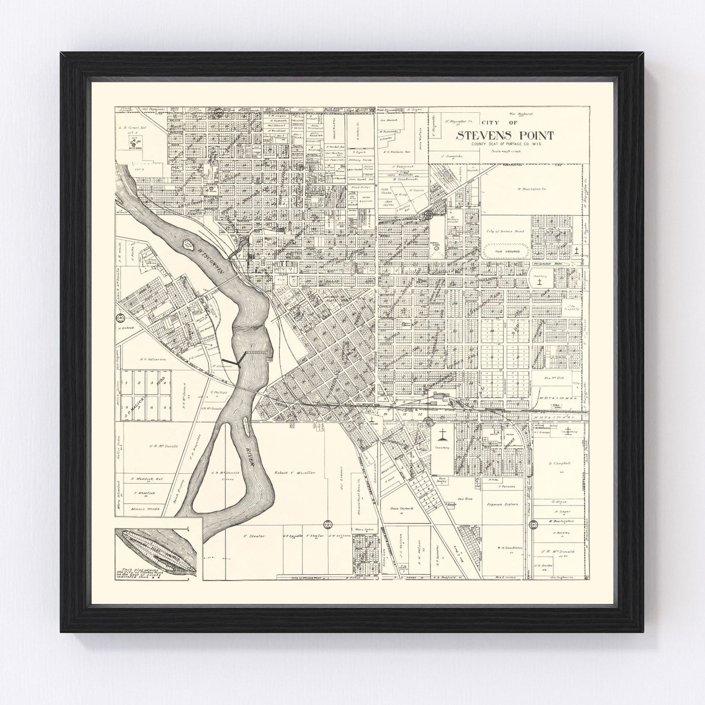 Vintage map of Stevens Point, Portage County, Wisconsin, 1919
