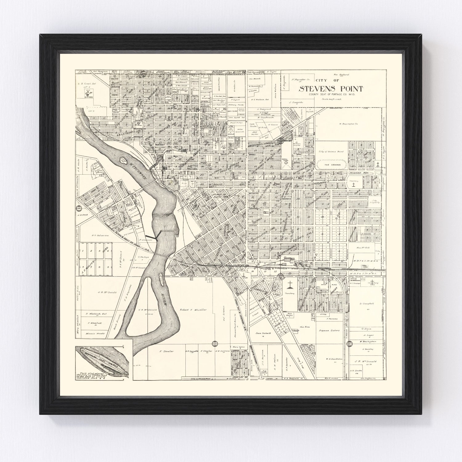 Vintage map of Stevens Point, Portage County, Wisconsin, 1919
