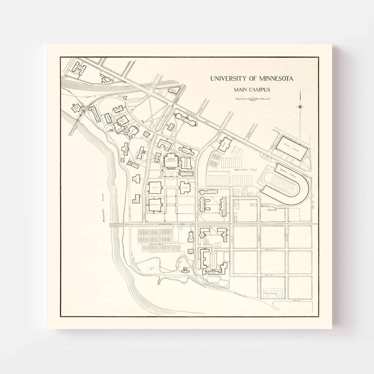 University of Minnesota Campus Vintage Map 1930 Wall Art