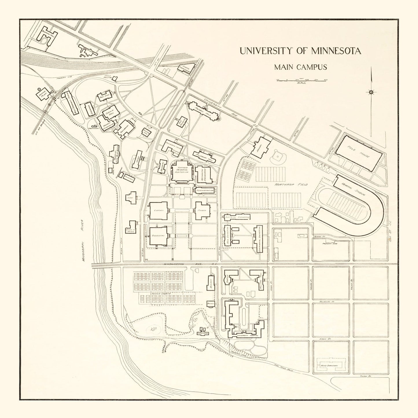 University of Minnesota Campus Vintage Map 1930 Wall Art
