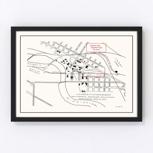 University of Minnesota campus vintage map 1921, restored print wall art