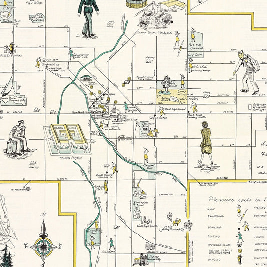 Vintage Map of Denver, Colorado, 1945