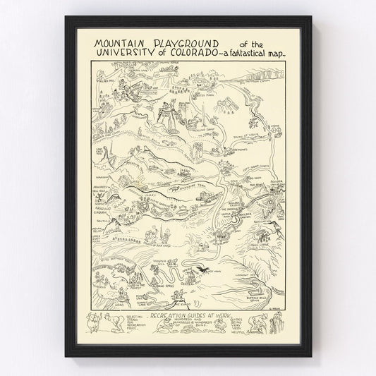Vintage 1940 map of University of Colorado Boulder campus and surrounding area, restored print