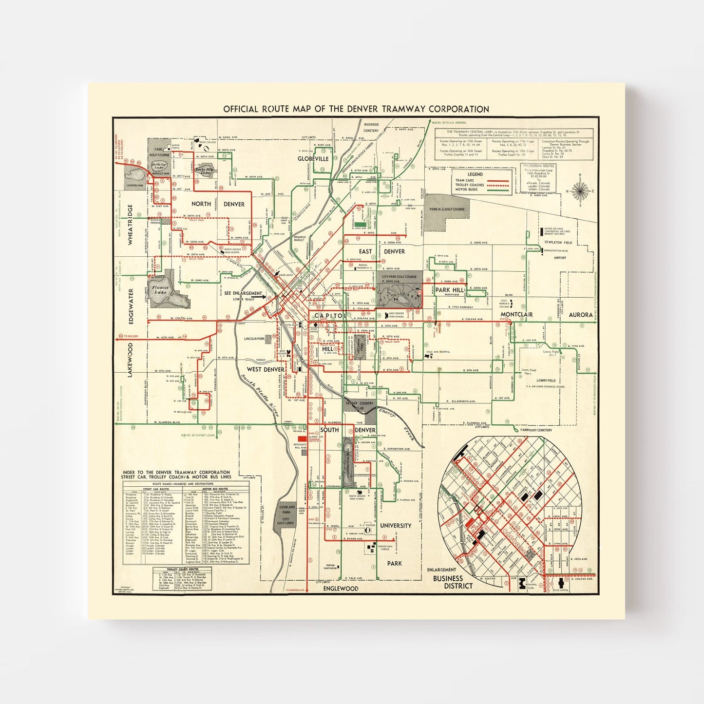 Vintage Railroad Map of Denver, Colorado 1933