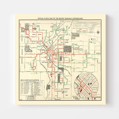 Vintage Railroad Map of Denver, Colorado 1933