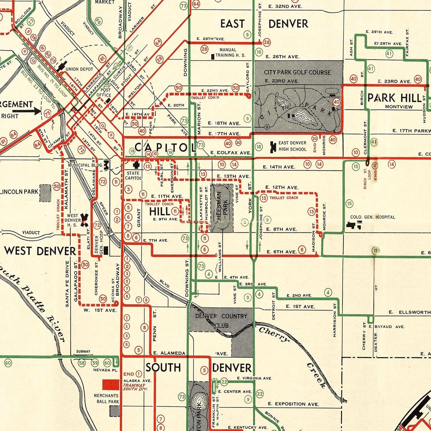 Vintage Railroad Map of Denver, Colorado 1933