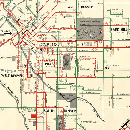 Vintage Railroad Map of Denver, Colorado 1933