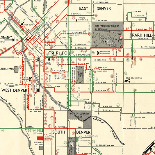 Vintage Railroad Map of Denver, Colorado 1933