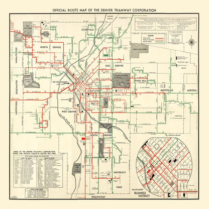 Vintage Railroad Map of Denver, Colorado 1933