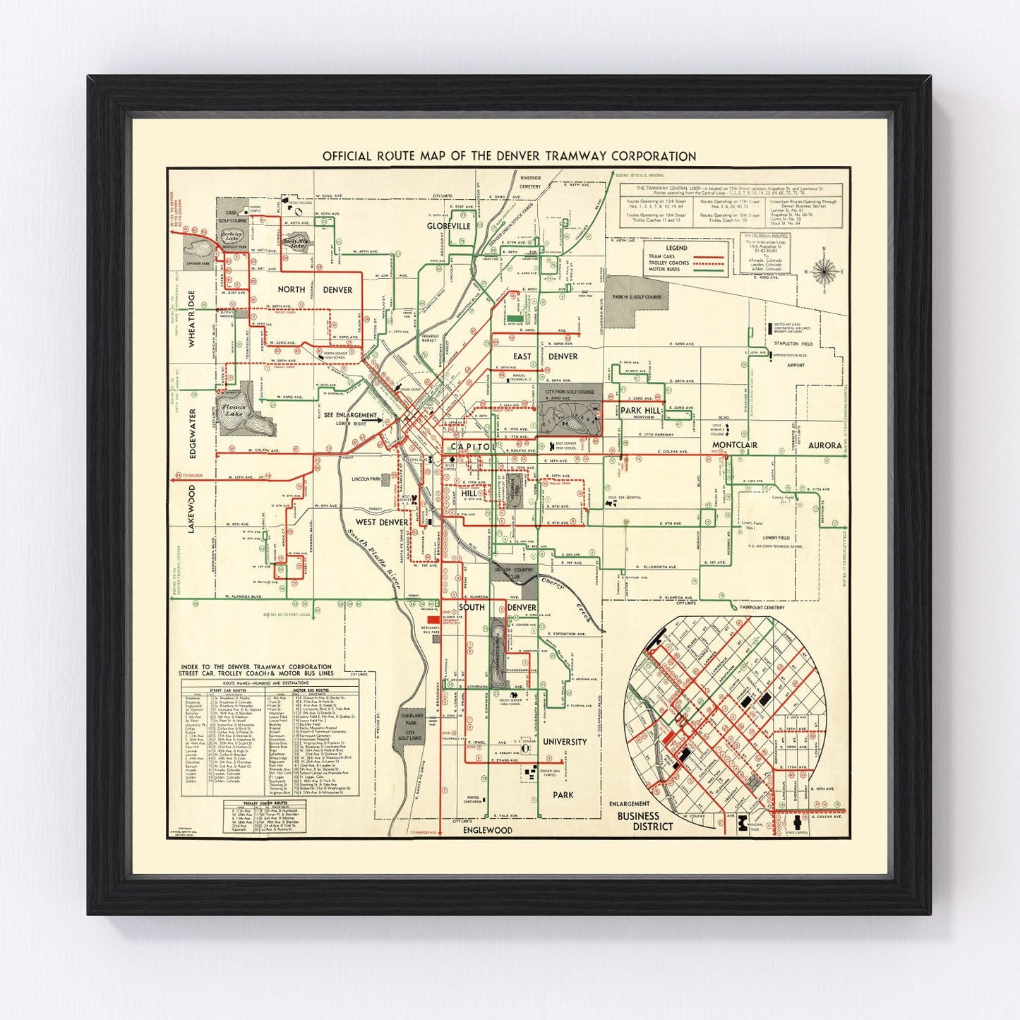 vintage railroad map of Denver, Colorado, 1933