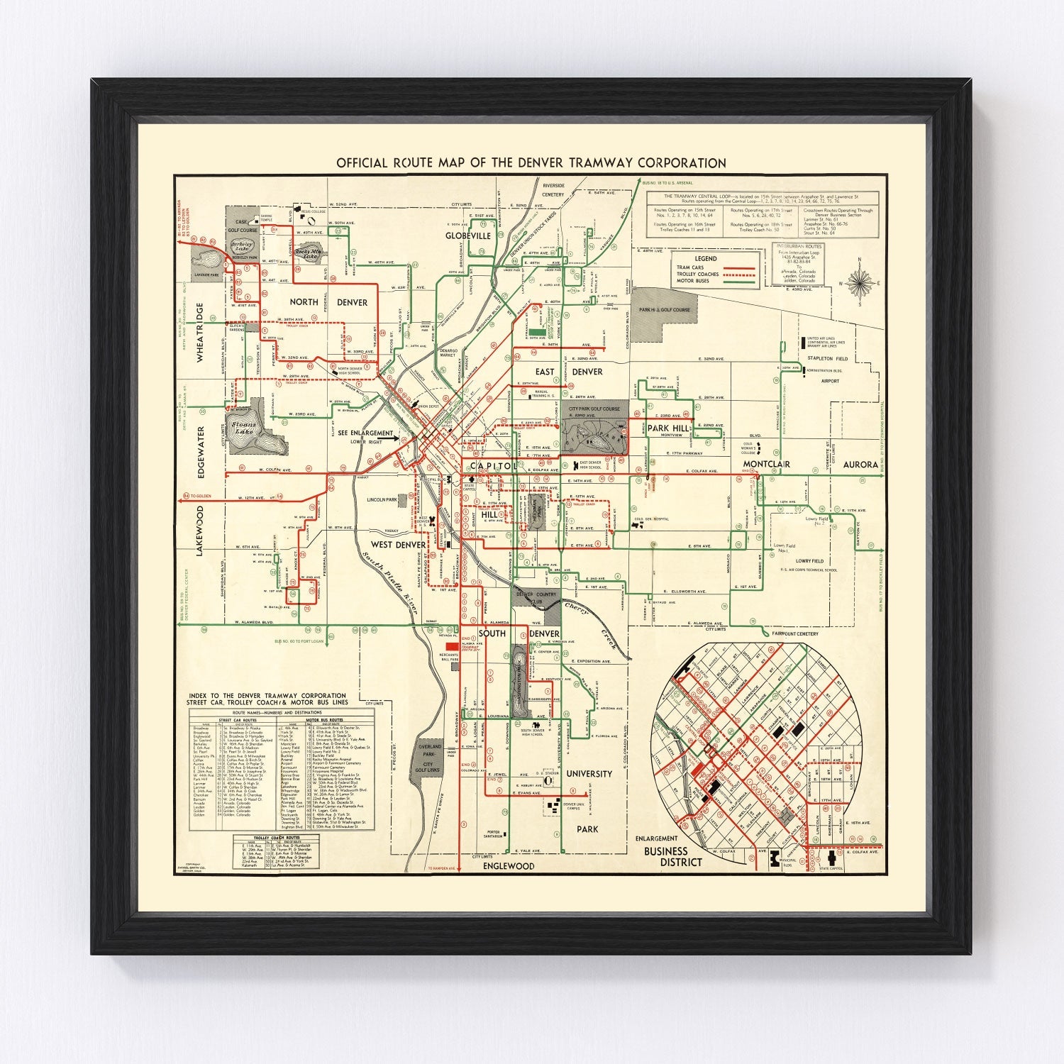 vintage railroad map of Denver, Colorado, 1933