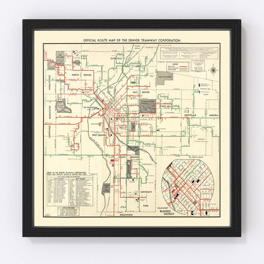 vintage railroad map of Denver, Colorado, 1933
