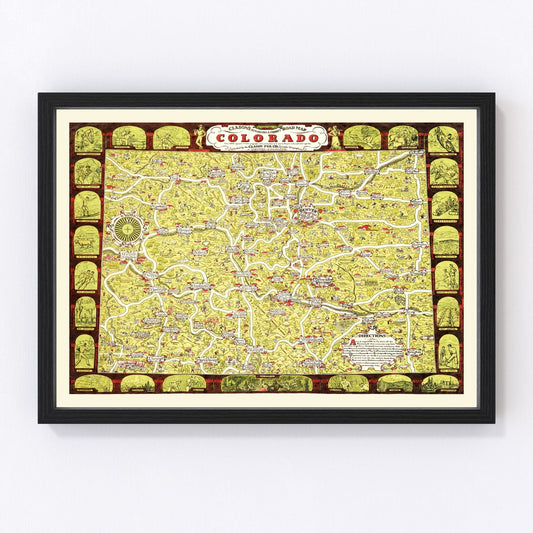 Vintage restored map of Colorado, 1930, interwar Rocky Mountain state cartography